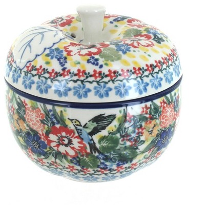 Blue Rose Polish Pottery Hummingbird Apple Baker