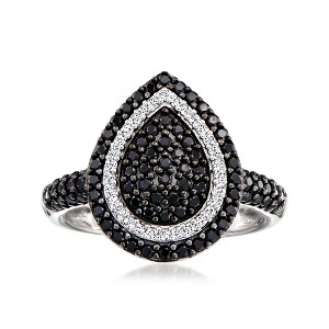 Ross-Simons 1.60 ct. t.w. Black Spinel and .60 ct. t.w. White Zircon Pear-Shaped Ring in Sterling Silver - 1 of 4