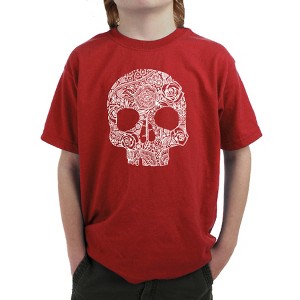 LA Pop Art Boy's Word Art T-shirt - Flower Skull - 1 of 4