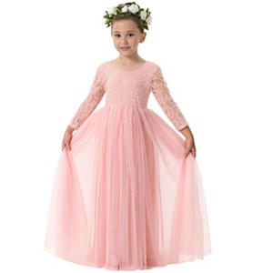 2Bunnies Paisley Lace Tulle Long Sleeve Maxi Flower Girl Dress - 1 of 4