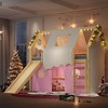 KTMBDW Loft Bed with Ladders and Slide, Tall Loft Bed Frame with Tents and House-Shaped Guardrails for Adults Teens, Natural - 3 of 4
