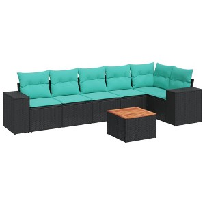 vidaXL 7 Piece Patio Sofa Set with Cushions Black Poly Rattan - 1 of 4