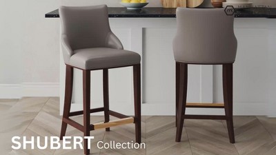 Light Gray Leatherette Upholstered Bar Stools with Beech Wood Legs, Set of 2