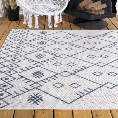 Ivory/Navy Boho Moroccan 4'x6' Synthetic Area Rug