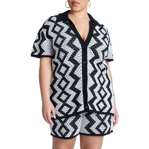 ELOQUII Women's Plus Size Oversized Crochet Button Up - 1 of 4