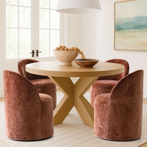 Set of 4 Chenille Dining Chairs with Casters, Upholstered Barrel Chairs, Rolling Seats for Kitchen or Round Dining Table-Maison Boucle - 1 of 4
