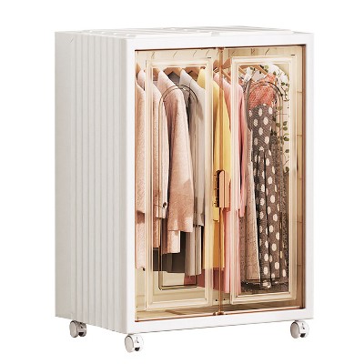 NewHome"Small Wardrobe Closet for Kids, Stackable Storage Cabinet with Magnetic Design for Bedroom"off-white