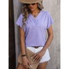 Coolmee Women's Summer Casual Blouse Fashion V-Neck Chain Striped Top Casual Short Sleeve Tops Loose Fit Jacquard Tops M Purple - 4 of 4