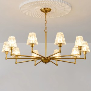 BAOURE Mid Century Glass Chandelier 10 Light Modern Gold Pendant Light Fixture, 39in Farmhouse Chandeliers for Dining Room Living Room Bedroom - 1 of 4