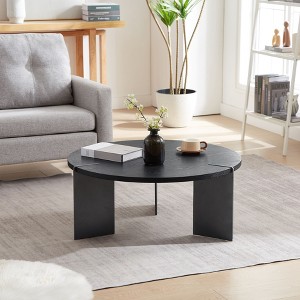 Okak 19.68"W/35.43"W Round Coffee Table Wood Surface and Metel Feet for Living Room, Ready-to-Assemble - 1 of 4