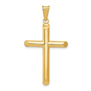 Black Bow Jewelry 14k Yellow Gold Large 4mm Hollow Tube Cross Pendant - 1 of 4