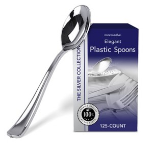 Stock Your Home 125-Pack Disposable Heavy Duty Plastic Spoons (Silver) - 1 of 4