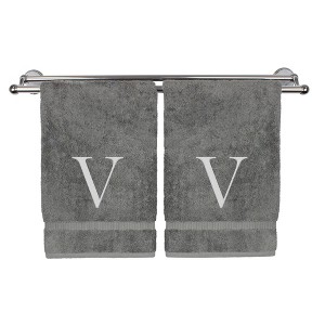 BC BARE COTTON Monogrammed Hand Towel, 100% Turkish Cotton - Set of 2 - Gray - Silver Block - 1 of 4