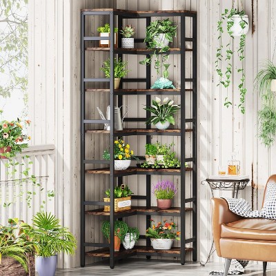 Hommoo 78.7”Tall 7 Tier Industrial Corner Bookshelf Brown