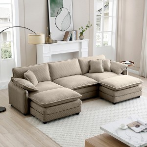 Oversized 115.34" Corduroy Modular U-Shaped Sectional Sofa with Double-Layer Cushions and 2 Ottomans, 5-Piece Free combination Sofa - 1 of 4