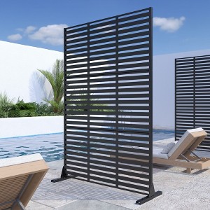 Triple-Width Black Galvanized Steel Louvered Partition Screen, Measuring 183cm x 120cm x 40cm - 1 of 3