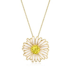 Ross-Simons 2.50 Carat Lemon Quartz and White Enamel Daisy Pin/Pendant Necklace in 18kt Gold Over Sterling Size 18 - 1 of 4