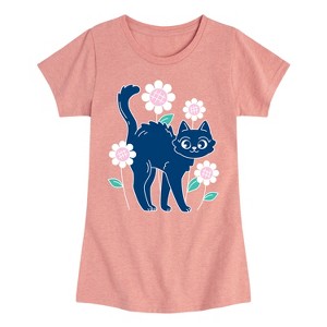 Girls' - Instant Message - Cat And Flowers Fitted Short Sleeve Graphic T-Shirt - 1 of 4