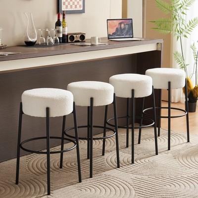 30" Tall, Round High Bar Stools, Set of 2 - Contemporary upholstered dining stools for kitchens,Black+Golden