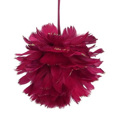 Northlight Pink and Gold Glitter Tipped Feather Hanging Christmas Ball Ornament 5.5" (140mm)