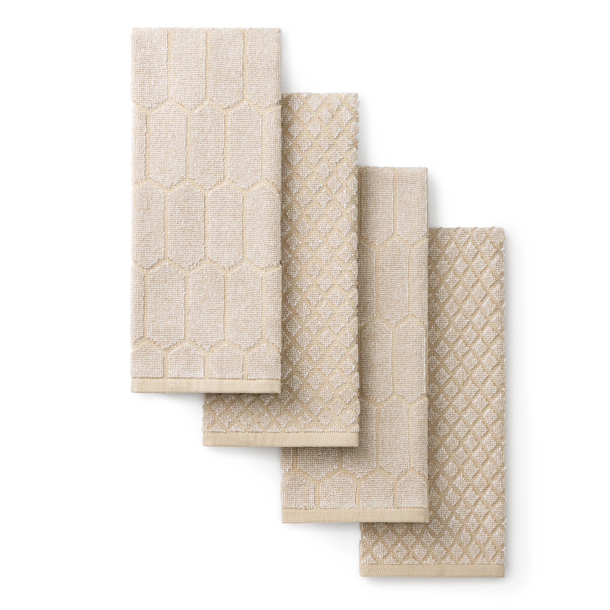 MARTHA STEWART Honeycomb Chambray Textured Kitchen Towel 4-Pack Set, 100% Cotton with Absorbent Terrycloth, Decorative Kitchen Towels, Natural 16"x28"