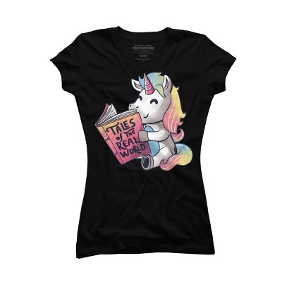 Junior's Design By Humans Tales of the Real World Funny Unicorn By EduEly T-Shirt