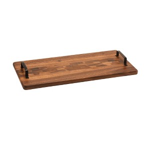 Kalmar Home Acacia Wood Tray w/ Metal Handles - Rect - 1 of 4