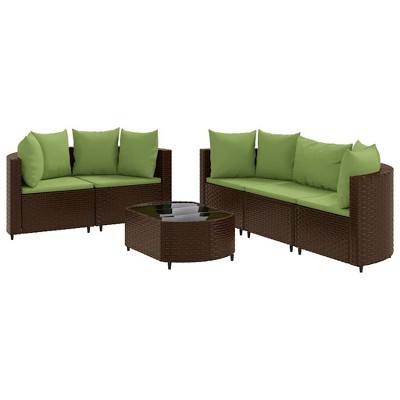 vidaXL Patio Sofa Set with Cushions Lounge Setting Outdoor 9 Piece Poly Rattan - Brown and Green