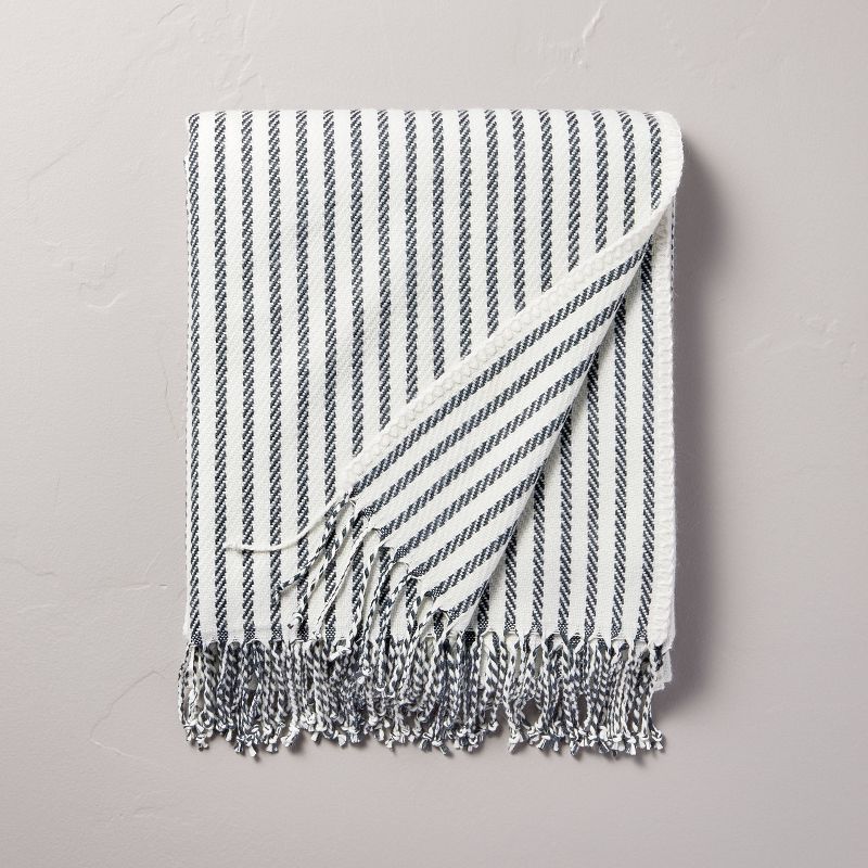 Ticking Stripe Woven Throw Blanket Gray/Cream - Hearth &#38; Hand&#8482; with Magnolia, 1 of 7