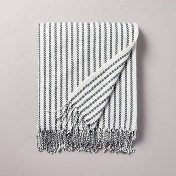 Ticking Stripe Woven Throw Blanket Gray/Cream - Hearth & Hand™ with Magnolia