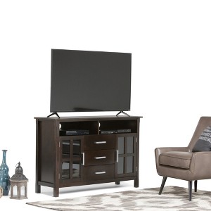 53" Solid Wood Tall Wide TV Media Stand with Handcrafted Finish, Cord Management, and Tempered Glass Doors for Living Room and Bedroom - 1 of 4