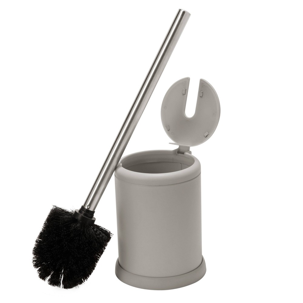 Bath Bliss Toilet Brush with Closing Lid Gray: Polypropylene & Metal, 15.4" Height, Bathroom Cleaning Accessory