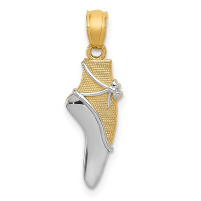 Black Bow Jewelry 14k Yellow Gold and White Rhodium Two Tone Ballet Shoe Pendant