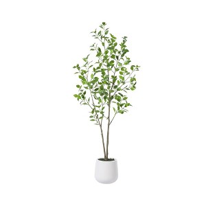 DR.Planzen 5-7FT Artificial Ficus Tree with Small Leaves in White Pot - Pre Potted Faux Tree for Indoor Home Decor - 1 of 4