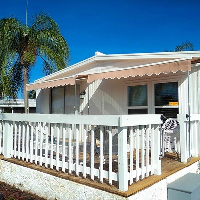 Sand Polyester Retractable Patio Awning with White Frame, 12' x 10'