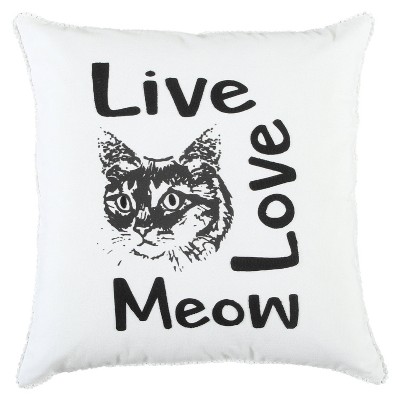 20"x20" Oversize 'Live Love Meow' Poly Filled Square Throw Pillow - Rizzy Home: Cotton Canvas, Indoor Decorative Cushion