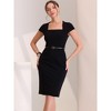 Allegra K Women's Vintage Cap Sleeve Belted Square Neck Sheath Dress - 2 of 4