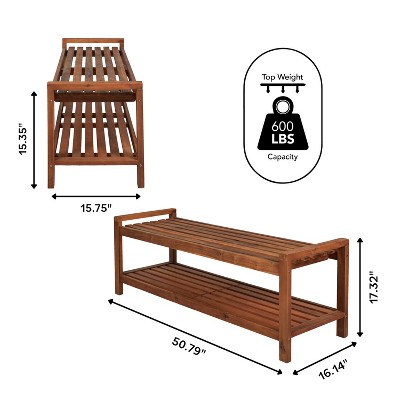 Blane Teak Acacia Wood 52" Mid-Century Modern Outdoor Bench