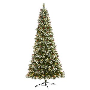 Nearly Natural 9-ft Frosted Swiss Pine Artificial Christmas Tree with 700 Clear LED Lights and Berries - 1 of 4