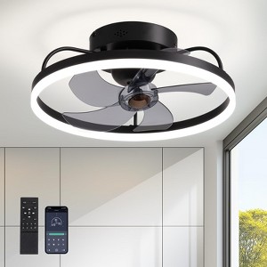 Siljoy Ceiling Fans with Lights 20 Inch, 360° Rotating Ceiling Fan Light and Remote, 6 Wind Speeds Flush Mount Ceiling Fan for Bedroom (White) - 1 of 4