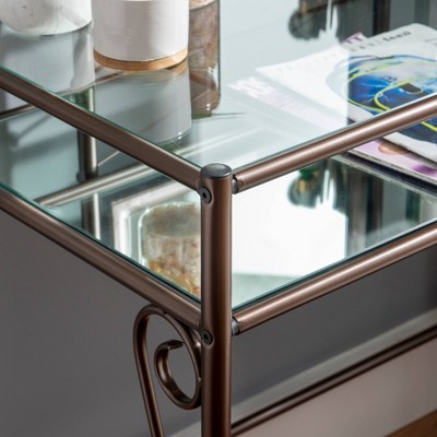 Clarisse 37.8" Traditional Beige and Brown Metal & Glass Vanity Set with Stool
