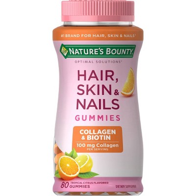 Nature&#39;s Bounty Optimal Solutions Hair, Skin &#38; Nail Gummies with Biotin &#38; Collagen - Orange - 80ct