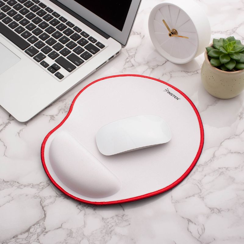 Insten Mouse Pad with Wrist Support Rest, Stitched Edge Mat, Ergonomic Support, Pain Relief Memory Foam, Arc, White, 10.5 x 9 inches, 2 of 10