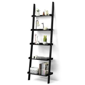 Costway Ladder Shelf 5-Tier Plant Stand Wall-leaning Bookcase Display Rack Black