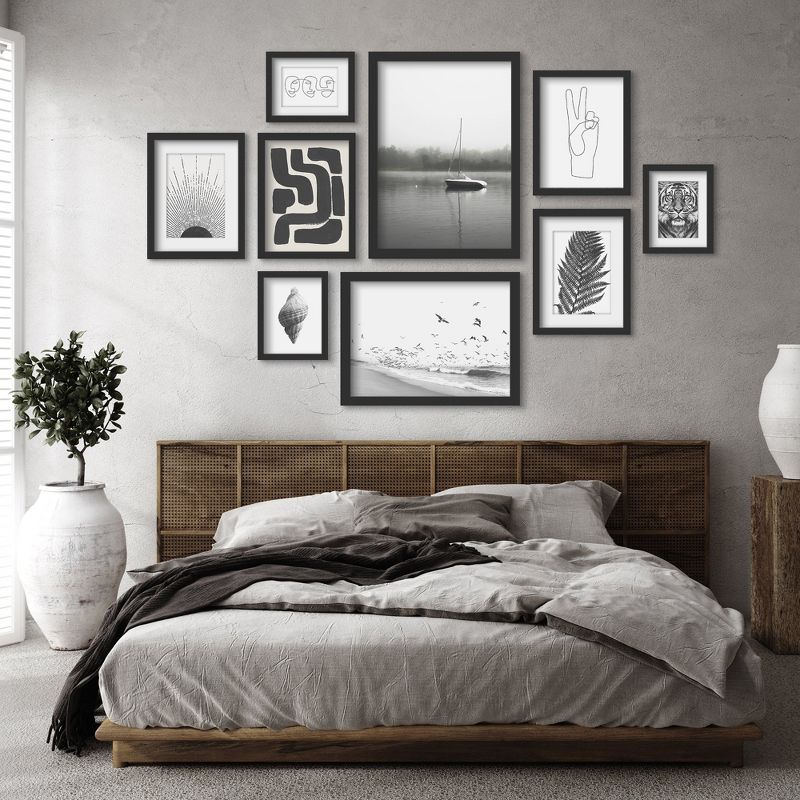Americanflat Botanical Modern (Set Of 9) Black And White Serenity Framed Matted Gallery Wall Art Set, 3 of 6