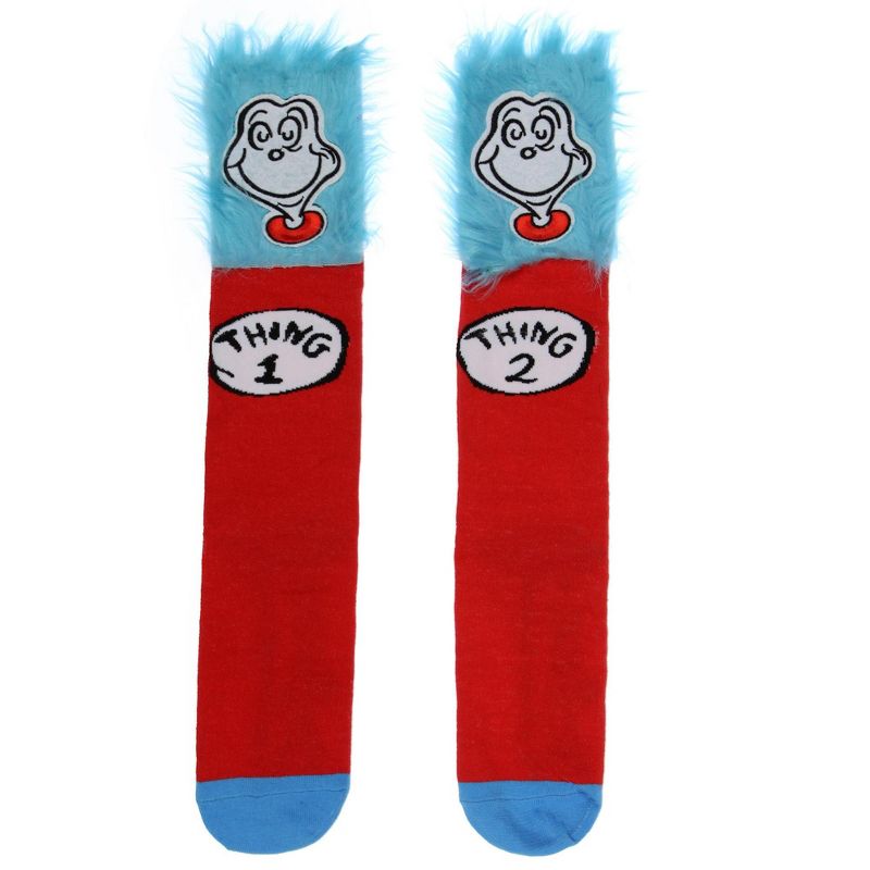 Dr. Seuss Kid's Thing 1 And Thing 2 Fuzzy Top Knee- High Socks OSFM Multicoloured, 2 of 5