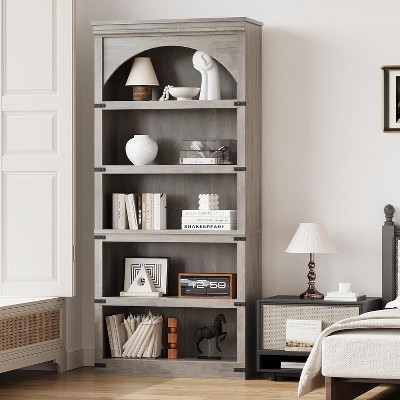 68.7" Tall 5-Tier Arched Bookcase, Wooden Curved Storage Rack