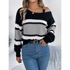 Color Block Stripe Lantern Sleeve Metal Button Off Shoulder Crew Neck Sweater - 3 of 4