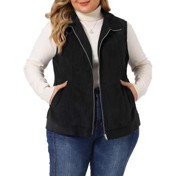 Agnes Orinda Women's Plus Size Corduroy Zipper Side Pocket Casual Sleeveless Fleece Vests