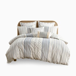 Gulches Imani 3 Piece Multicolor Blue Cotton Chenille Duvet Cover King Set with Global Inspired Aztec Print - 1 of 4